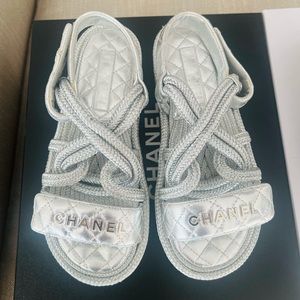 Chanel Silver Metallic Sandals